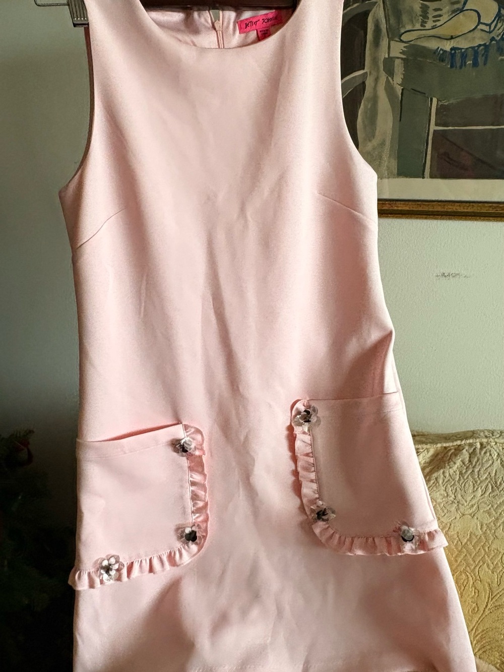 Betsey Johnson Light Pink Ruffle Pocket Shift Dress ( NWOT)